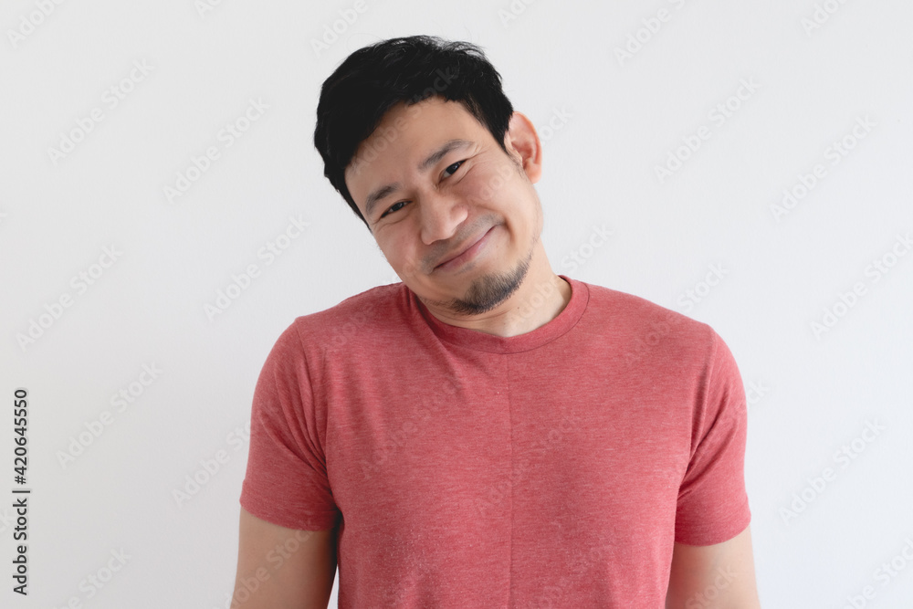 Smile face of Happy Asian man in red t-shirt isolated on white background. Smile face of Happy Asian man in red t-shirt isolated on white background.