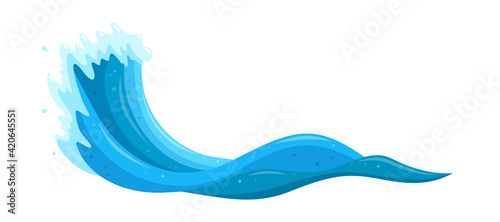 Tsunami wave in the sea. Flood wave crest with froth. Cartoon vector illustration isolated in white background