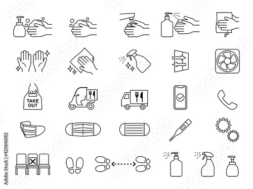 infection prevention and control icon 感染症対策アイコンセット　飲食店