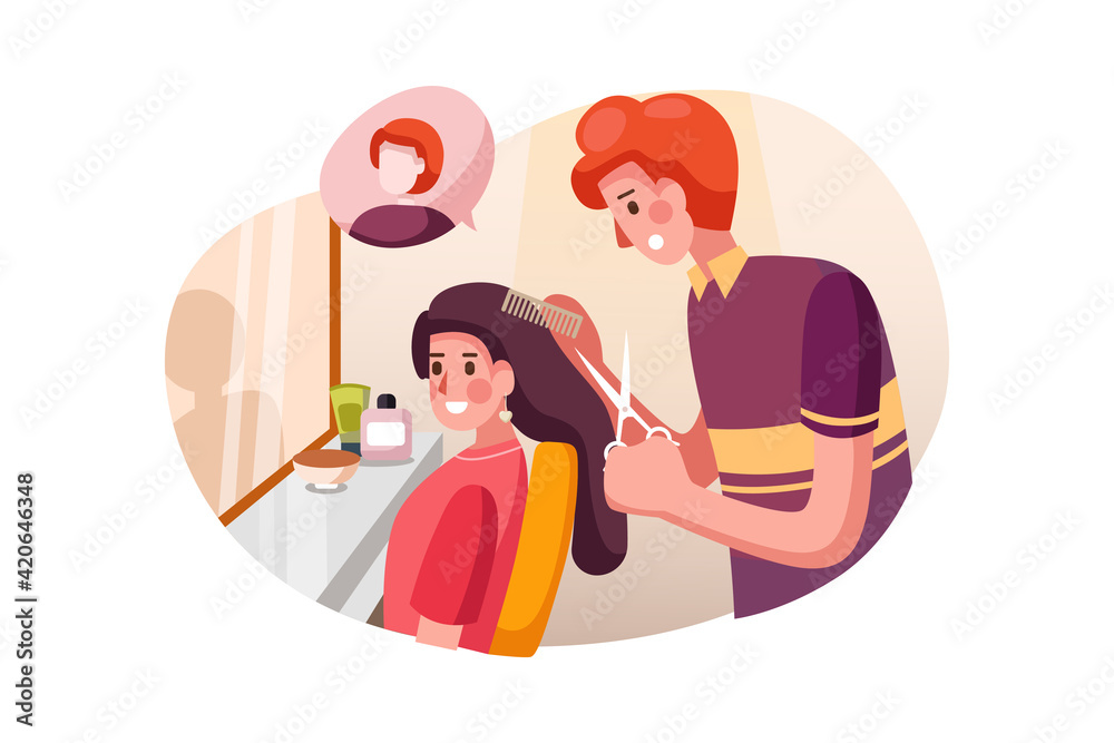 Hair stylist working on haircut for beautiful woman.
