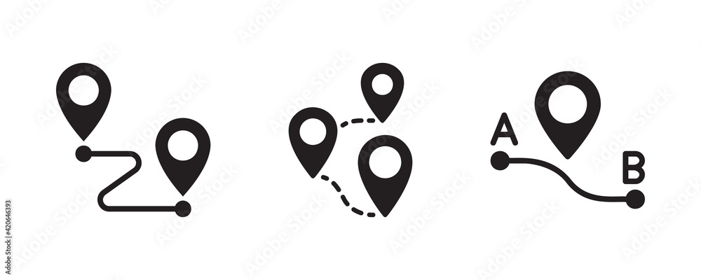 Map, route, gps distance, roadmap icon set. Vector graphic illustration. Suitable for website design, logo, app, template, and ui.