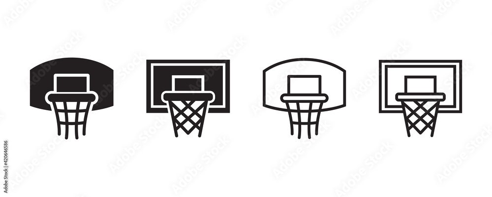 Basketball hoop, basketball ring, basketball net icon set. Vector graphic illustration. Suitable for website design, logo, app, template, and ui. 