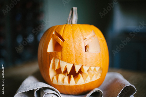 Carved pumpkin for Halloween photo