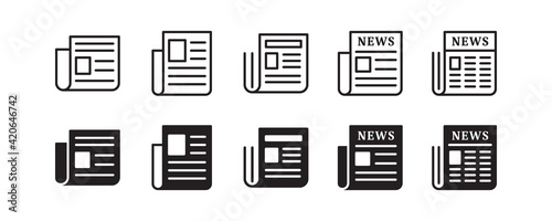 Newspaper, journal, newsletter, newsprint, periodical icon set. Vector graphic illustration. Suitable for website design, logo, app, template, and ui.  © IconLauk