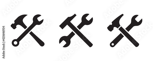 Hammer and wrench icon set. Vector graphic illustration. Suitable for website design, logo, app, template, and ui. 