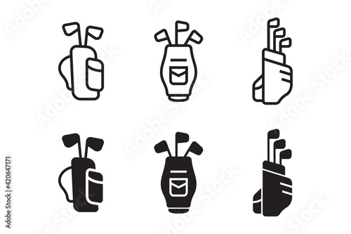 Golf bag icon set. Vector graphic illustration. Suitable for website design, logo, app, template, and ui. 
