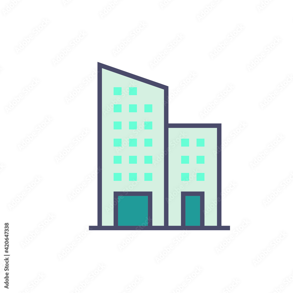 Building icon. Simple filled outline style. Office, modern urban skyscraper, apartment, business, green home, house concept. Vector illustration isolated on white background. EPS 10.
