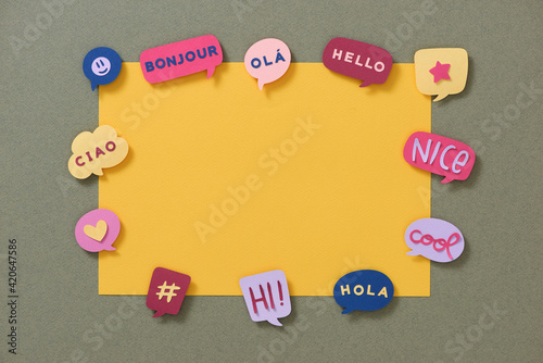 Cool OK Yes thank you, Speech bubbles with dialog words make by paper. photo