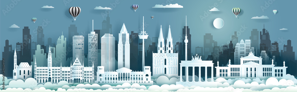 Fototapeta premium Germany architecture travel landmarks of berlin with Balloons and airplane.