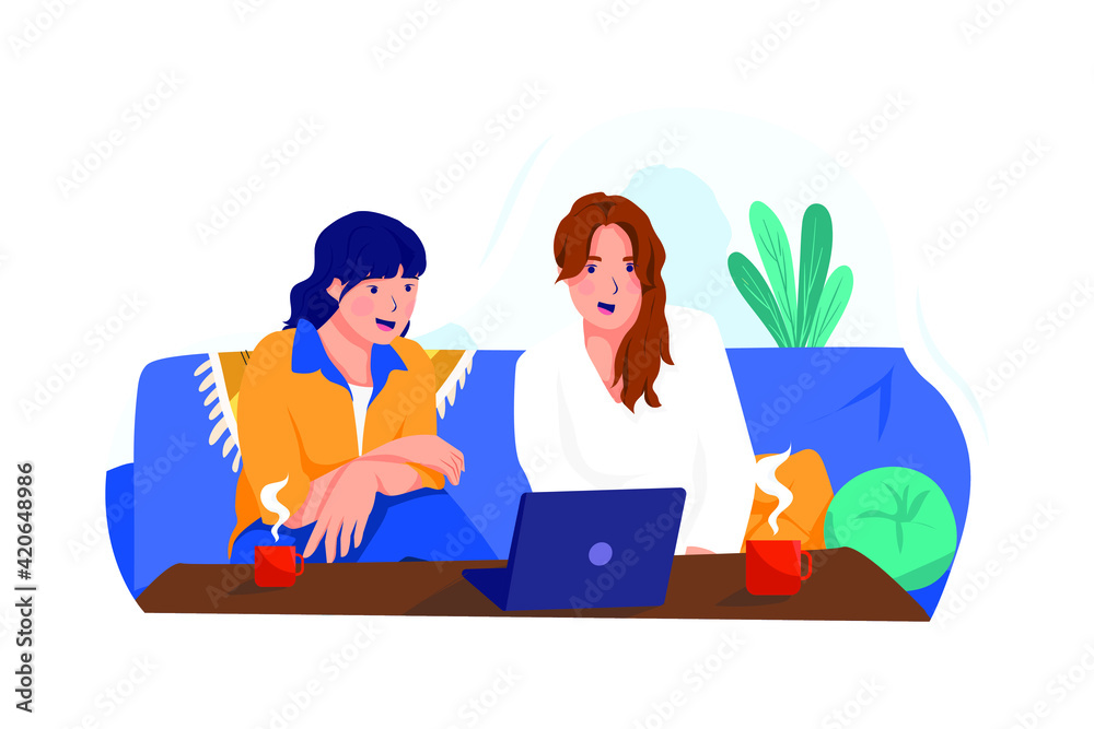 Two interns are reviewing business knowledge from their internships. Two interns are reviewing business knowledge from their internships.