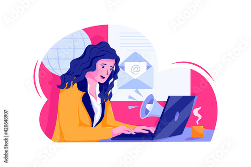 The woman is working on her laptop.