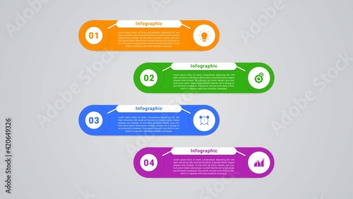 4 Step Options Infographic Design with Icons. Infographics Business Circle Round Concept. Can be used for info graphics, flow charts, presentations, web sites, banners, printed materials.