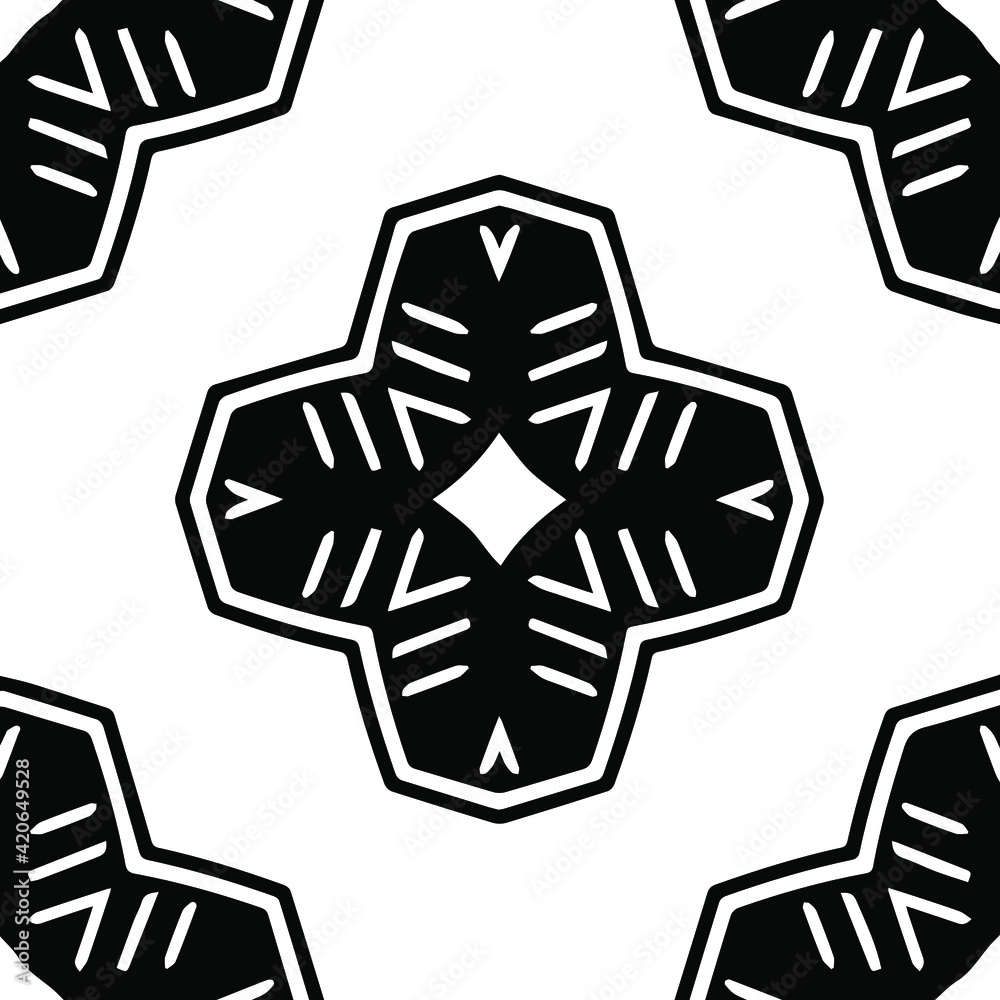Obraz premium Geometric vector pattern with triangular elements. Seamless abstract ornament for wallpapers and backgrounds. Black and white patterns.