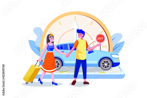Taxi online 24 hours a day. People using online ordering taxi car sharing mobile application concept