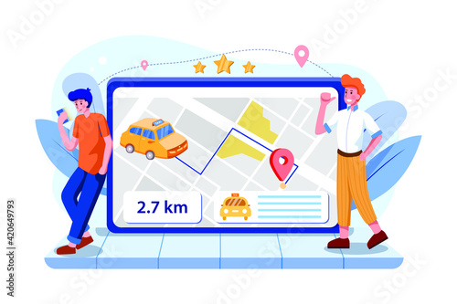 Online mobile taxi service app. Taxi in mobile and navigation or location city map