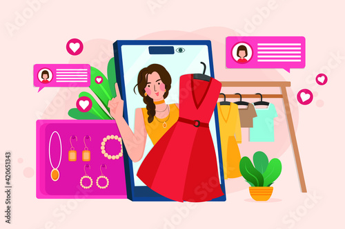 Live streaming to sell fashion online by blogger.