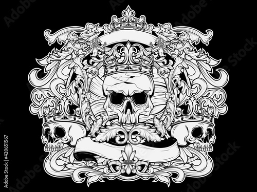Set of Baroque skulls, street art illustration design