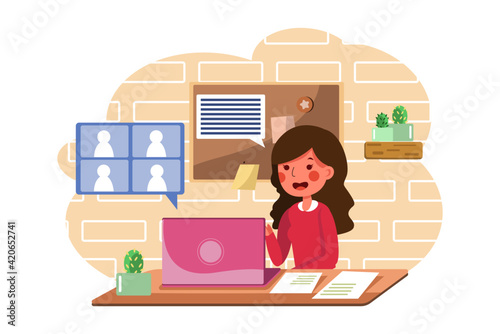 The woman learn communication skills with online class. 