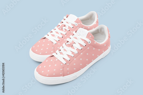 Pink canvas sneakers with polka dot unisex footwear fashion