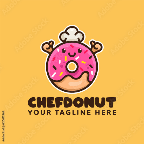 Cute cartoon donuts mascot logo with icing glaze