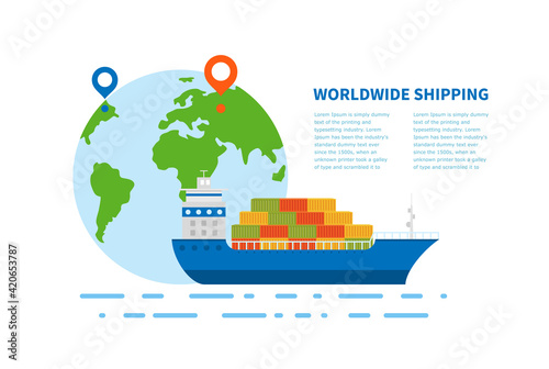 Concept of international maritime transport. An illustration with text of sea deliver