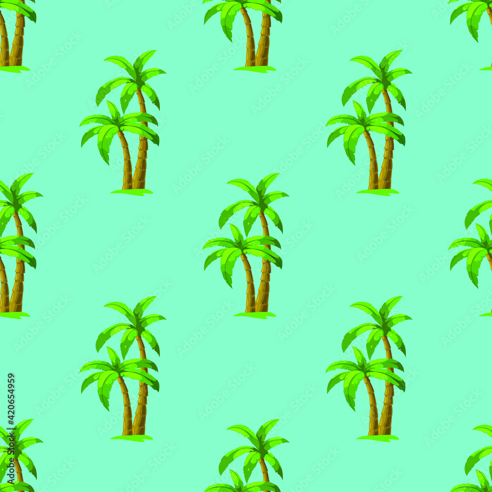 Fototapeta premium Beautiful trendy background of palm trees on blue, texture for design, seamless pattern, vector illustration