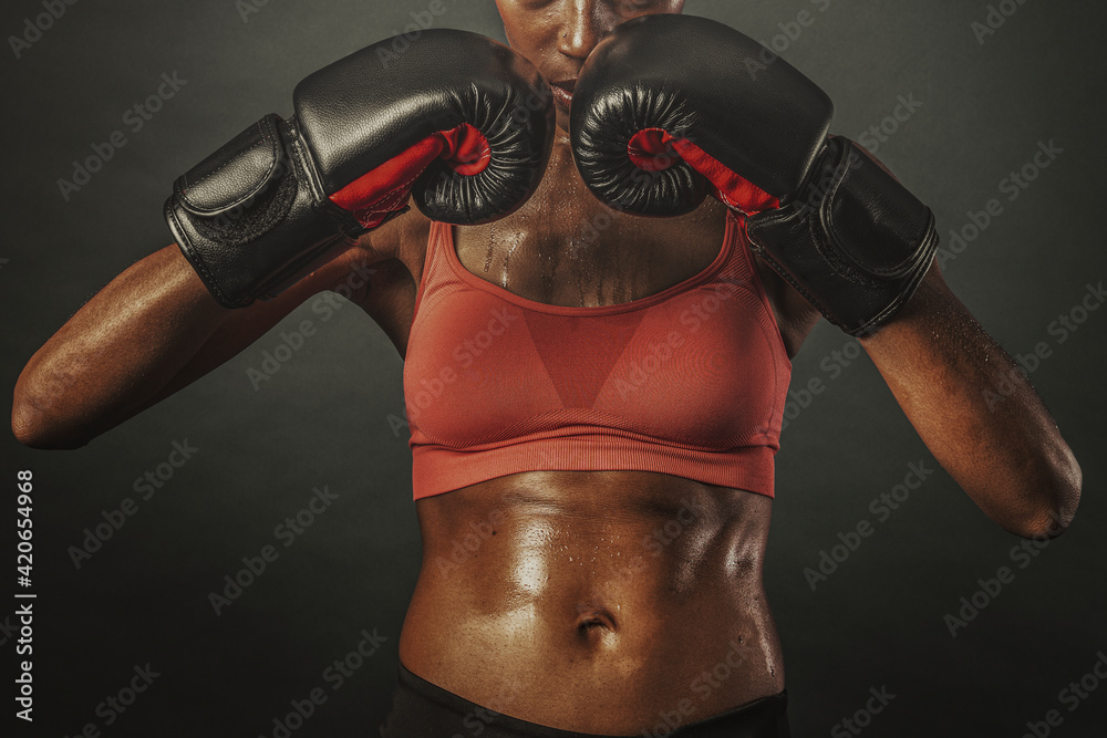 Strong African American female boxer