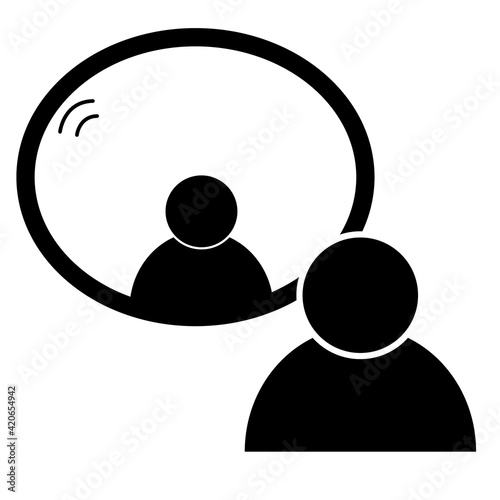 mirror icon on white background. flat style. man standing in front of a mirror. men look to mirror symbol.