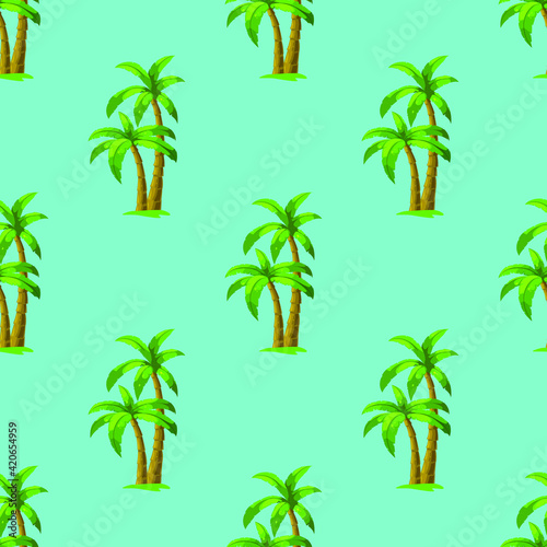 Beautiful trendy background of palm trees on blue  texture for design  seamless pattern  vector illustration