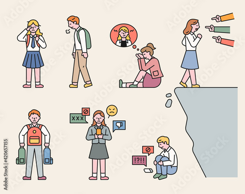 Character of victims of school violence. flat design style minimal vector illustration.