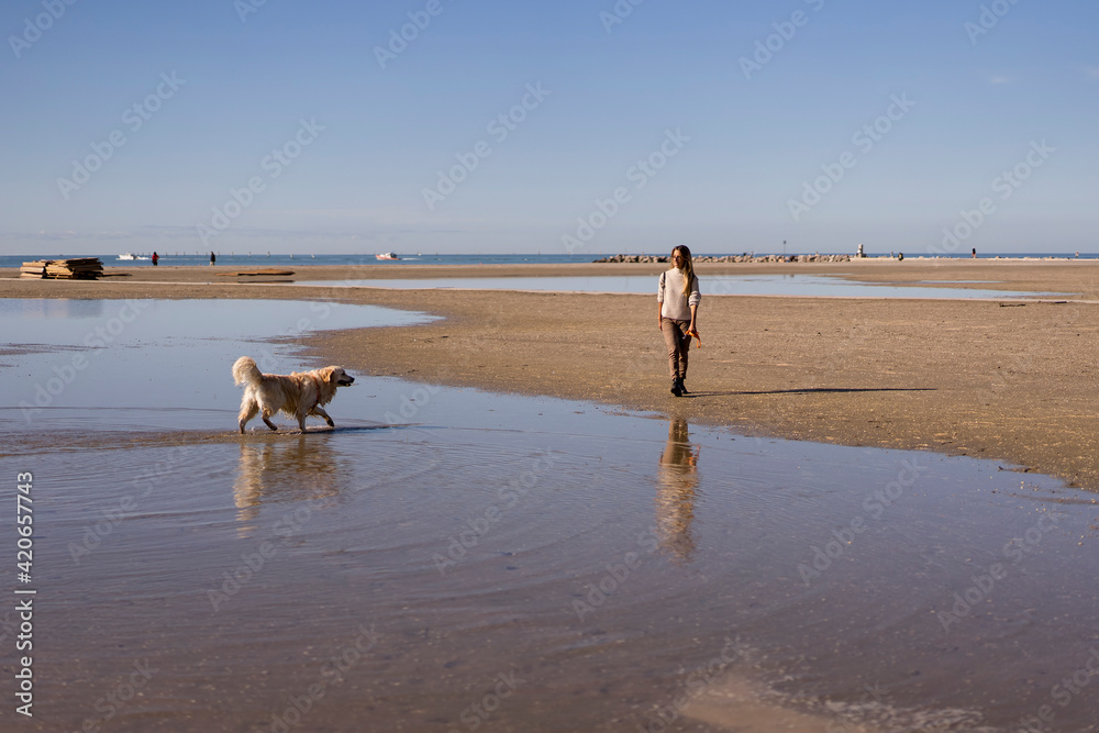 Woman with her Golden Retriever Dog outdoor Woman with her Golden Retriever Dog outdoor