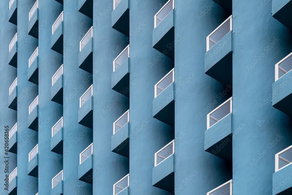 Blue facade full of balconies Blue facade full of balconies