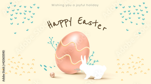 Photography Happy Easter cute greeting with colorful eggs and bunny social banner