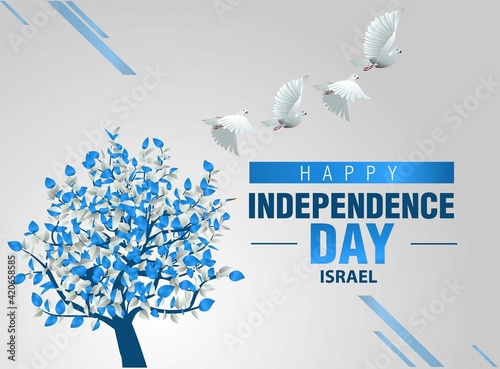 Canvas-taulu happy independence day Israel greetings with colorful tree and flying bird