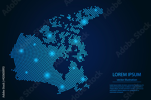 Abstract image Canada Map from point blue and glowing stars on a dark background. Vector illustration eps 10.