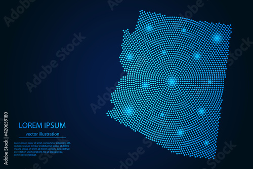 Abstract image Arizona map from point blue and glowing stars on a dark background. vector illustration.