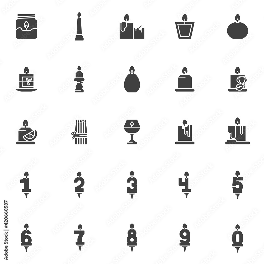 Wax candles vector icons set Wax candles vector icons set