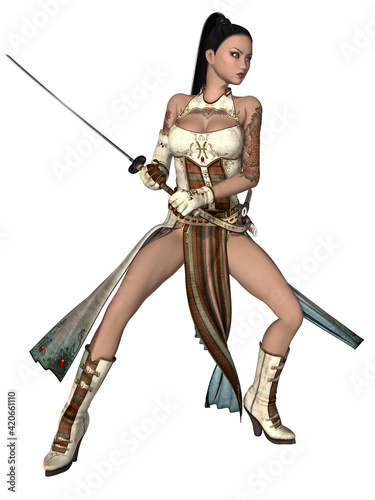 3d illustration of an woman with a oriental fighter costume