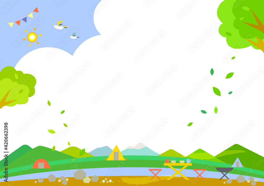 さわやかな夏のキャンプ場の背景素材イラスト Stock Vector Adobe Stock