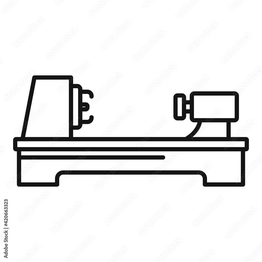 Steel lathe icon, outline style Steel lathe icon, outline style