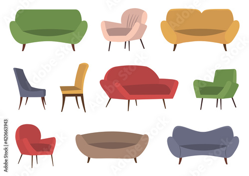 Sofa and chair set . Living room furniture design concept modern home interior element isolated