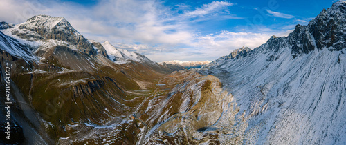 Massive alpine valley road panorama photo