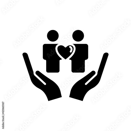 Hand icon with people and heart. friendship. the icon can be used for application icon, web icon, infographic. Editable stroke. Design template vector