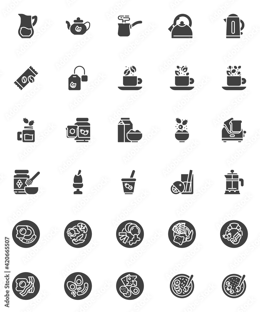 Breakfast menu vector icons set Breakfast menu vector icons set