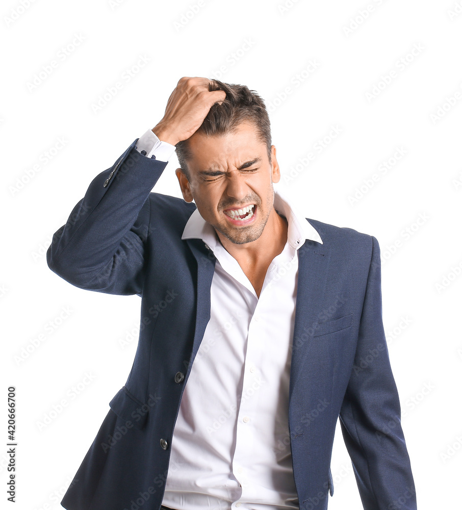 Portrait of stressed young man on white background Portrait of stressed young man on white background