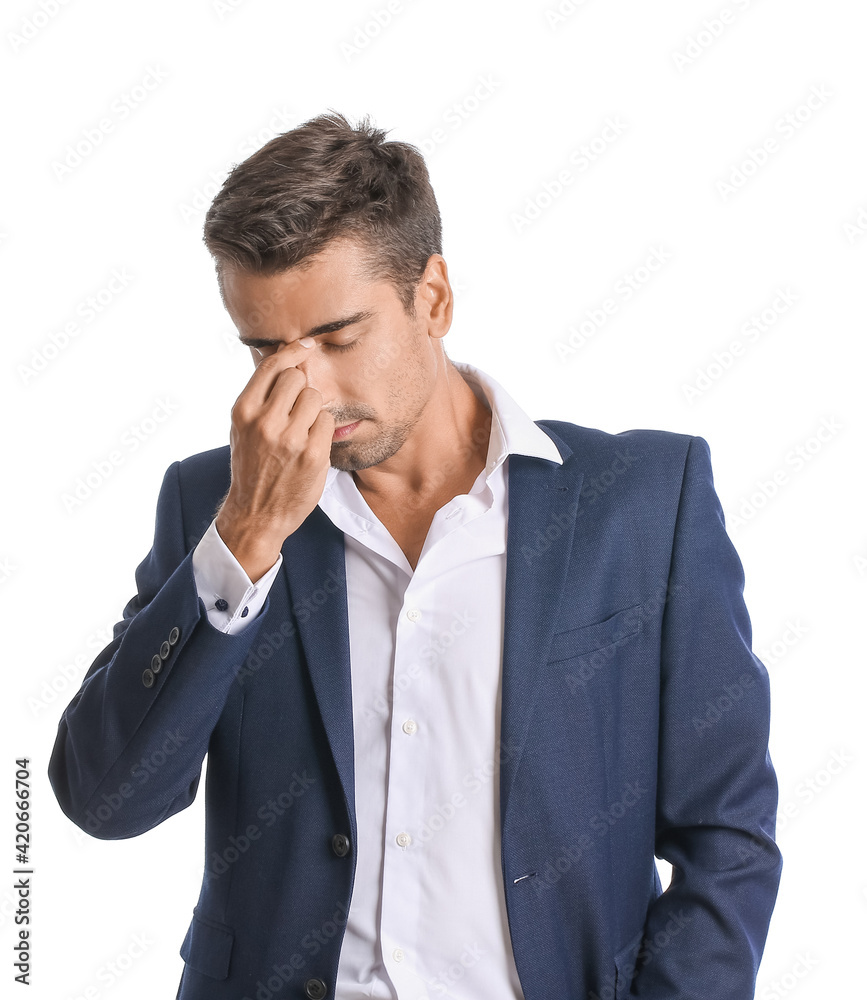 Portrait of stressed young man on white background Portrait of stressed young man on white background