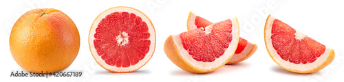 Grapefruit set. Grapefruit clipping path. Organic fresh grapefruit isolated on white.
