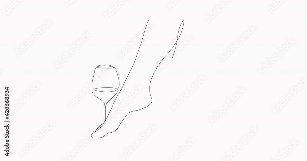 Self Drawing of one line Vector girls leg with glass of wine. Self-drawing a simple animation of one continuous line. 4K Stock video Animated sketch vector drawing. One line drawing of woman legs. Self Drawing of one line Vector girls leg with glass of wine. Self-drawing a simple animation of one continuous line. 4K Stock video Animated sketch vector drawing. One line drawing of woman legs.