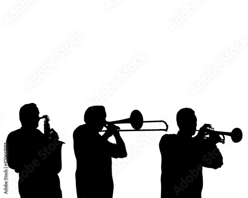 Man plays wind instruments. Jazz retro style