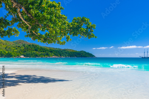 Fototapeta Naklejka Na Ścianę i Meble -  Entry to the Anse Lazio beach on Praslin island in Seychelles
